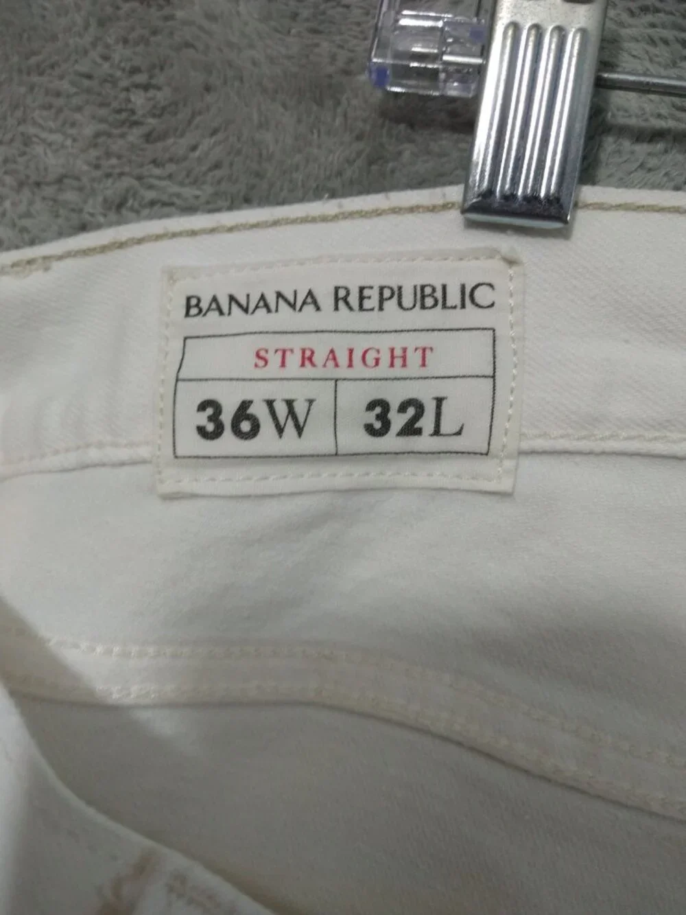 Banana Republic Jeans Mens 36x32 White Denim Straight Fit Stretch Mid Rise
